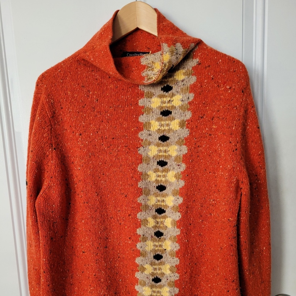 Mod orange funnel neck long sleeve wool sweater